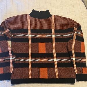 Anthropologie Black and Orange Plaid Turtleneck Sweater